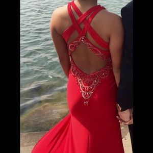 Red fitted prom dress